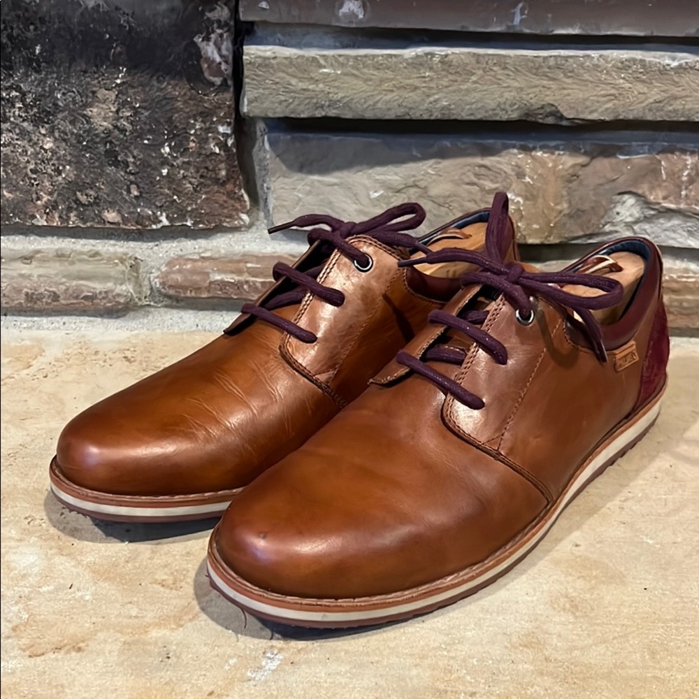 Pikolinos Biarritz Brown Leather Derby with Burgundy Suede Heel M5A-I17